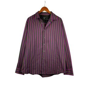 Van Heusen Mens Striped Dress Shirt XL Black & Purple Cotton/Polyester